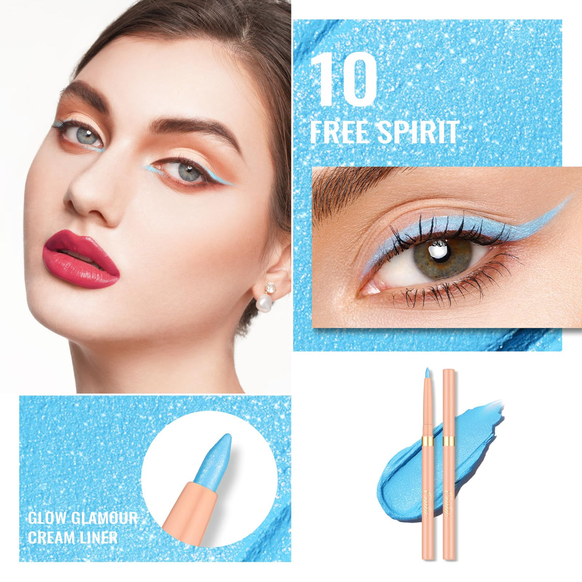 Oulac OULAC Matte Blue Eye Liner Pencils Waterproof, Smudge-proof Retractable Eyeliner Lasts 24H +, Highly Pigmented and Smooth, Long-lasting Formula, Vegan (10) Free Spirit