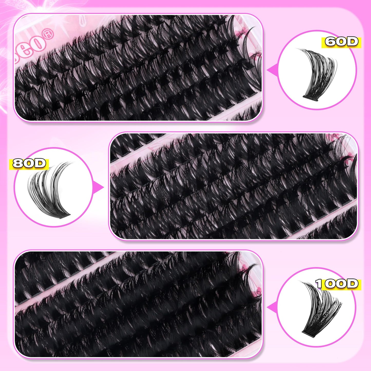 wiwoseo Individual Eyelashes Cluster Lashes Kit 60+80+100D 10-18MM