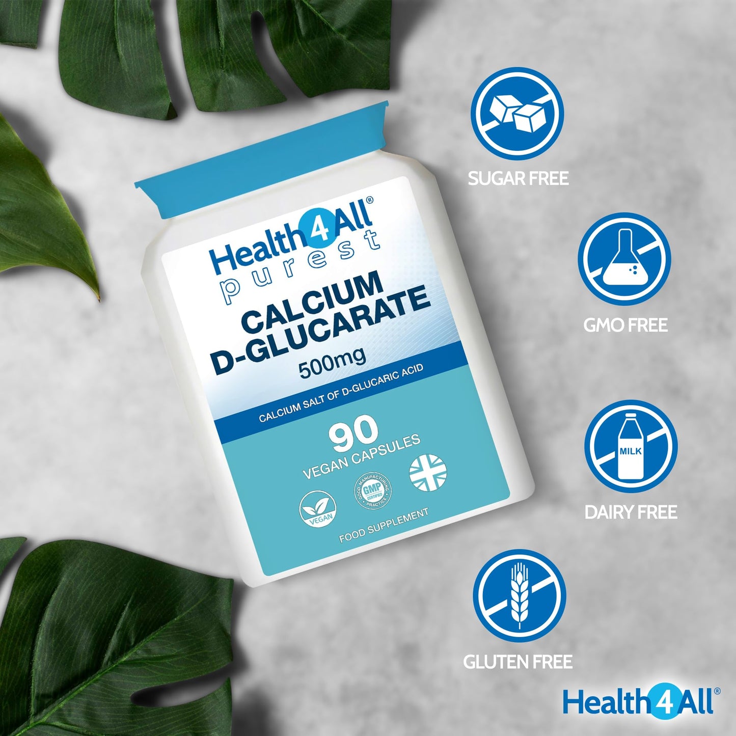 Health4All Calcium D-Glucarate 500mg - Oestrogen Supplements for Women and Men - Hormone Balance Support - 90 Vegan Capsules