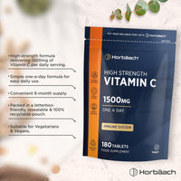 Horbäach Vitamin C Tablets 1500mg | 180 Count | High Strength Ascorbic Acid | Suitable for Vegetarians and Vegans | by Horbaach