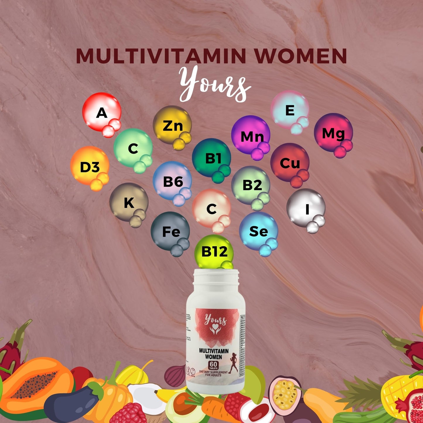 YOURS Yours Multivitamin Women, Premium Multivitamin for Women, Complete Daily Vitamin Supplement with Essential Nutrients and Minerals. Boosts Immunity and Energy
