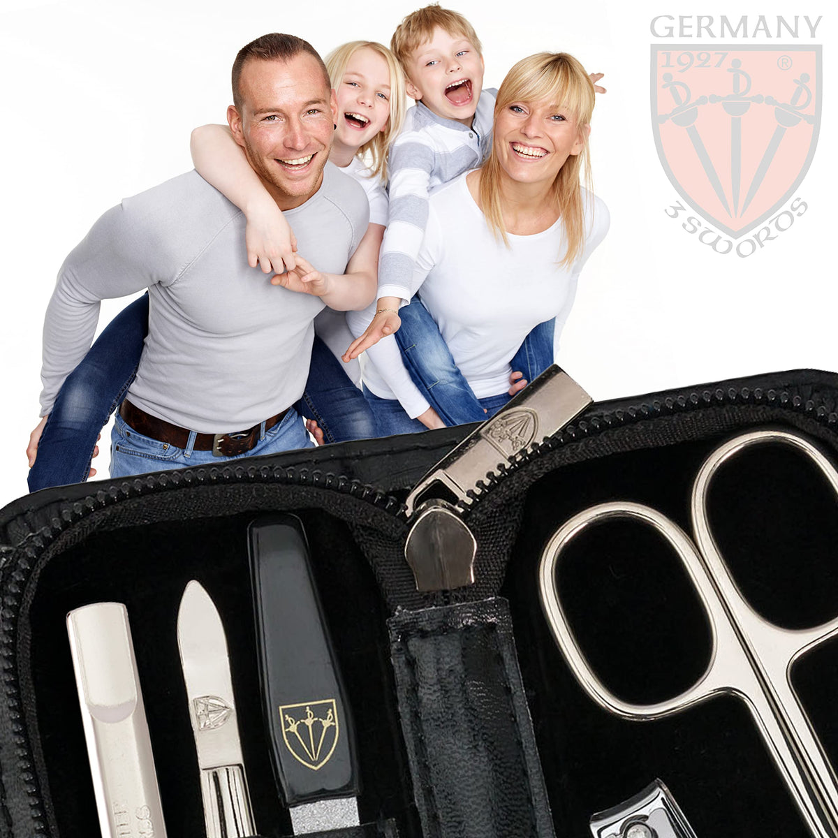 3 Swords Germany - brand quality 5 piece manicure pedicure grooming kit set for professional finger & toe nail care scissors clipper fashion leather case in gift box, Made by 3 Swords (521217)