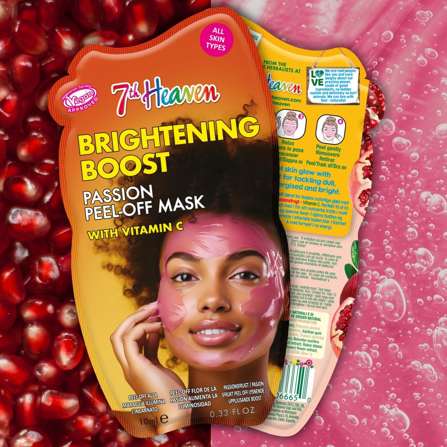 7th Heaven Passion Peel Off Face Mask with Vitamin C, Pack of 6 - Brightening Boost - All Skin Types