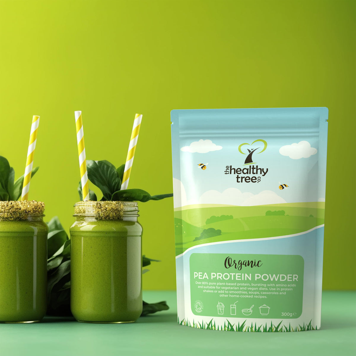 Organic Pea Protein Powder - European Vegan Protein Powder by TheHealthyTree Company for Muscle Growth & Recovery - Non-GMO and Keto - Natural Unflavoured Pea Protein (300g)