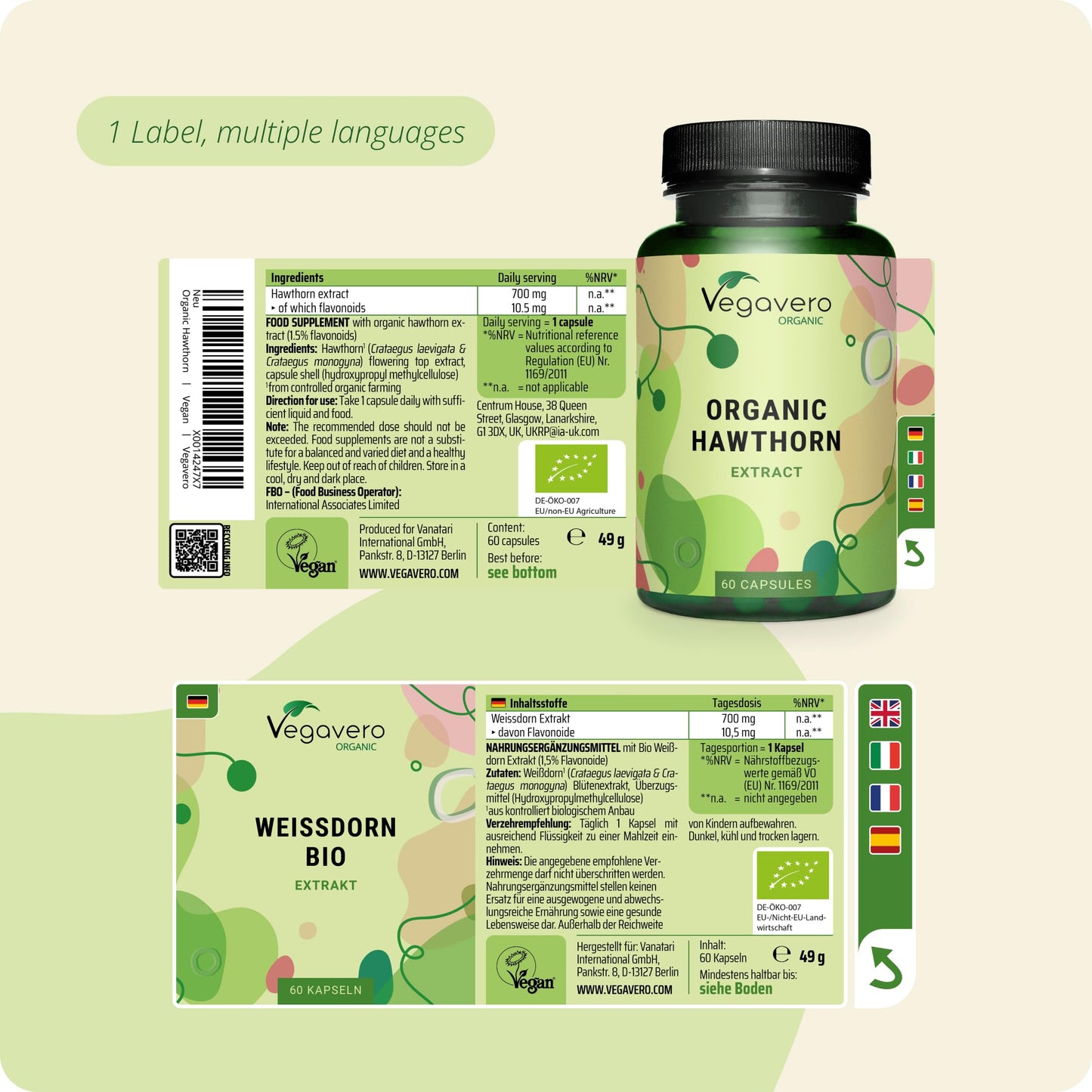 Vegavero Organic Hawthorn Berry Capsules | 2800 mg (4:1 Extract) | NO Additives | Lab-Tested | Natural Antioxidants Supplement | Vegan