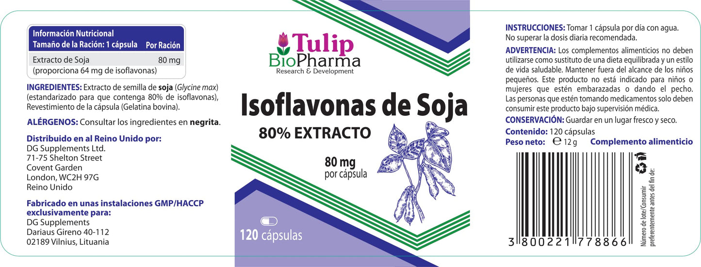 SOYA Isoflavones 80% Extract 120 Capsules, 3rd Party Lab Tested, High Strength Supplement, Gluten and GMO Free