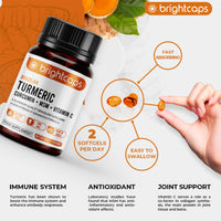 Brightcaps MSM (Methylsulfonylmethane) with Turmeric Full Spectrum Curcumin (95% Curcuminoids) & Vitamin C | Joint Care Support | 1000mg Sofgels