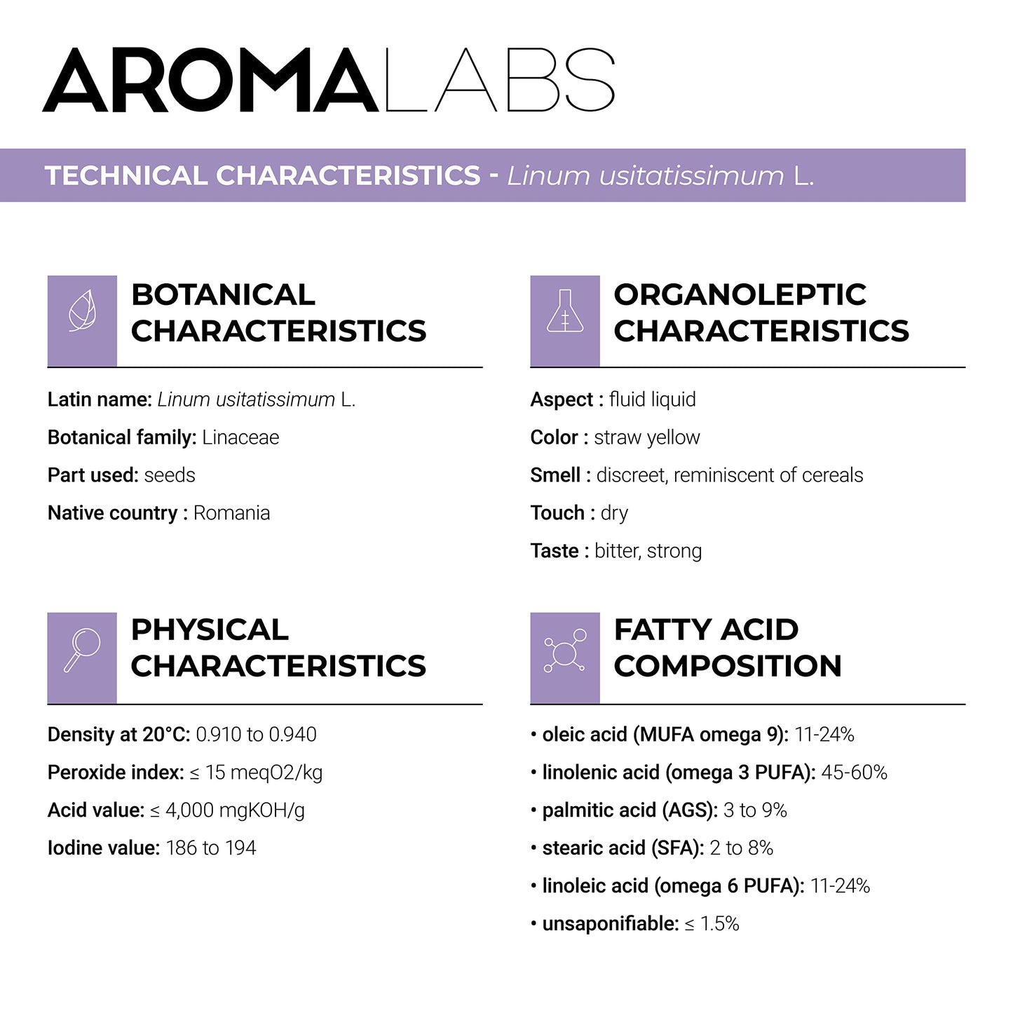 Aroma Labs ORGANIC - LINSEED Oil - 100mL - 100% Pure, Natural, Cold Pressed and Cosmos Certified - AROMA LABS (French Brand)