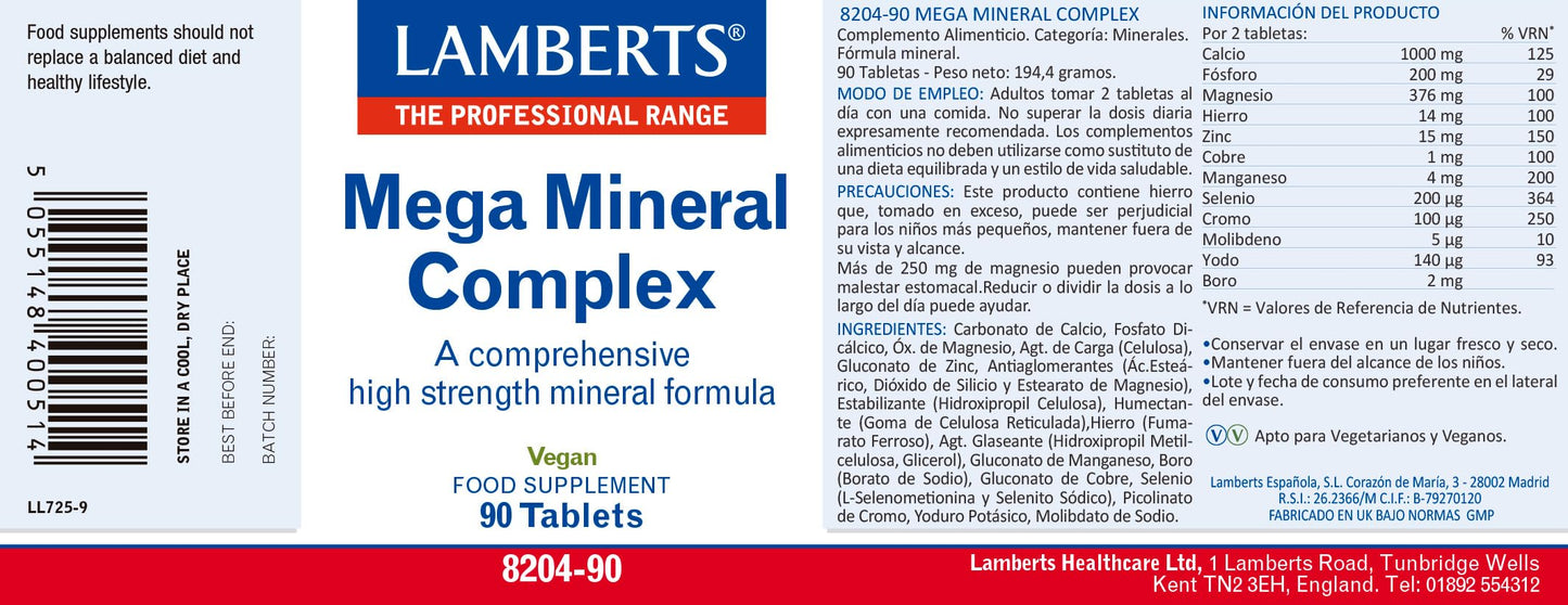 Lamberts Mega Mineral Complex – High Potency Multi-Mineral Formula – 90 Vegan Tablets