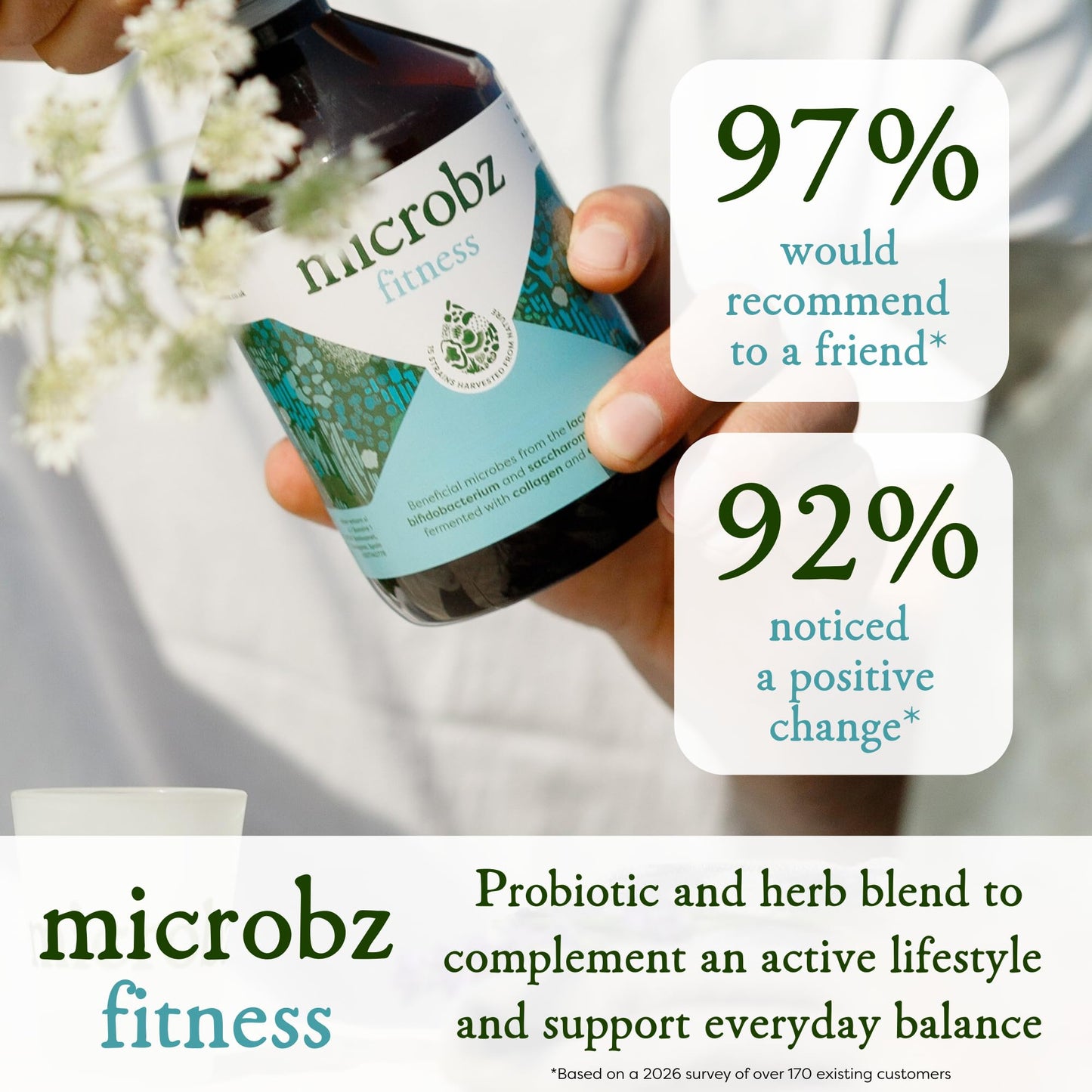 microbz MICROBZ Fitness Liquid Probiotics for Gut Health – Award-Winning Probiotic Supplement with 15 Strains & Fermented Herbs for Gym, Workout, Sport & Athletic Performance – Gluten Free - 31 Servings
