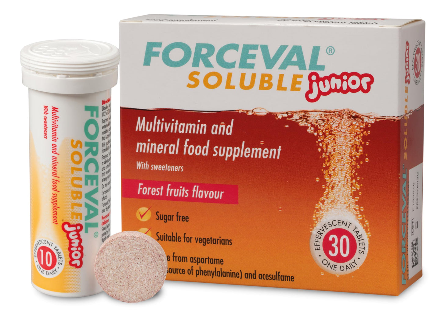 Forceval Soluble Junior 23 Vitamins and Minerals, Kid’s Multivitamin Drink, Including Vitamins C, D, B12, A and B6 to Help Support a Healthy Immune System, 30 effervescent Tablets