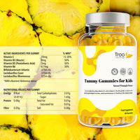 Tummy Gummies Probiotics with Vitamins for Kids & Adults - 60 Natural Pineapple Flavour Active Bacteria Gummies with Vitamin C, B3, B5 and B6 to support Immune Function and Mental Development