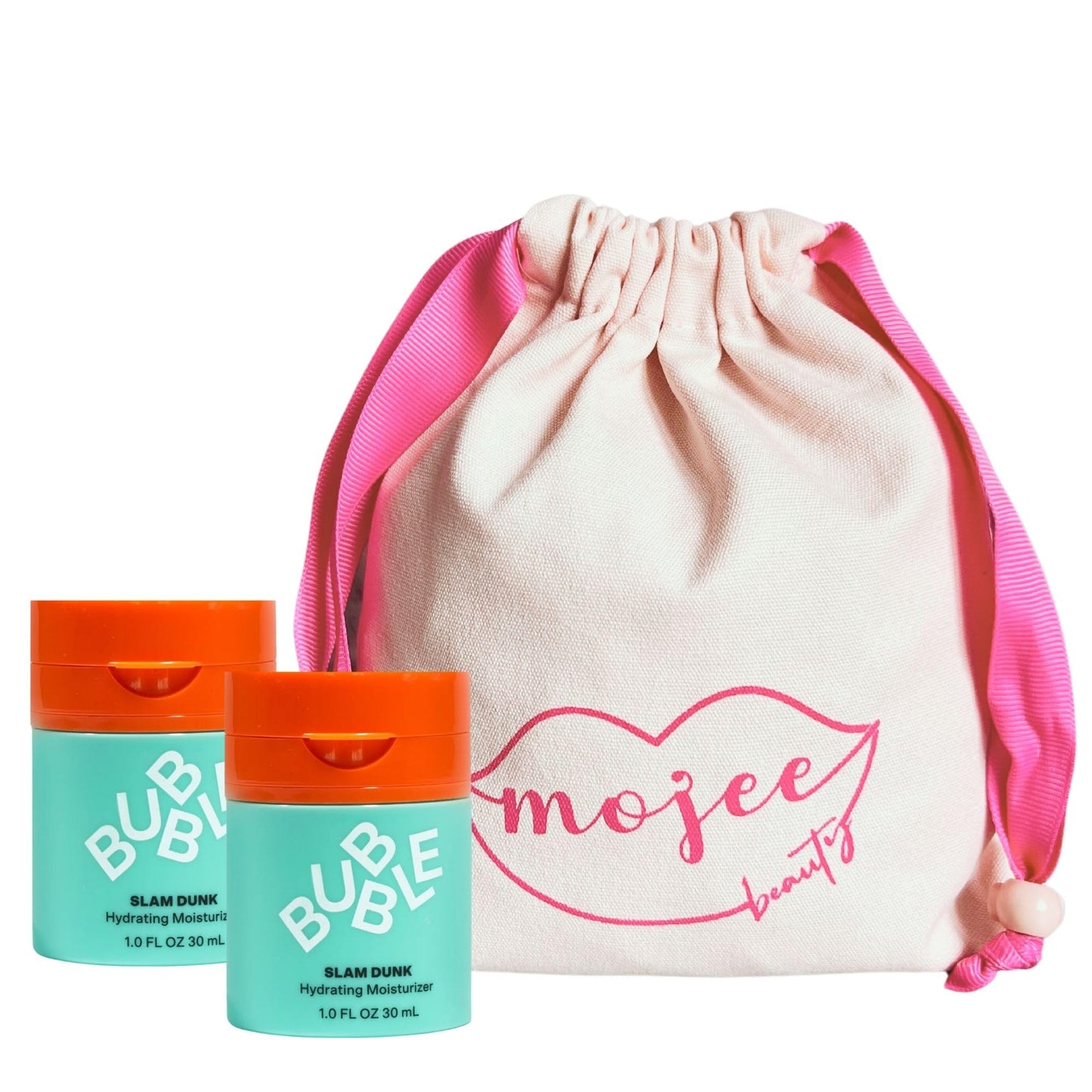 Skincare Bundle with 2 x Bubble Skincare Slam Dunk Hydrating Moisturiser 30ml - Aloe Vera Juice + Vitamin E + Avocado Oil + Niacinamide and Mojee Beauty Canvas Bag