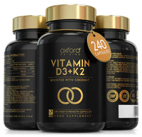 Oxford Origins Vitamin D3 K2 Capsules | Made in the UK | 4000 iu Vitamin D3 & 100mcg K2 MK7 | Boosted with Coconut MCTs for Absorption | 4 Month Supply - 240 Capsules