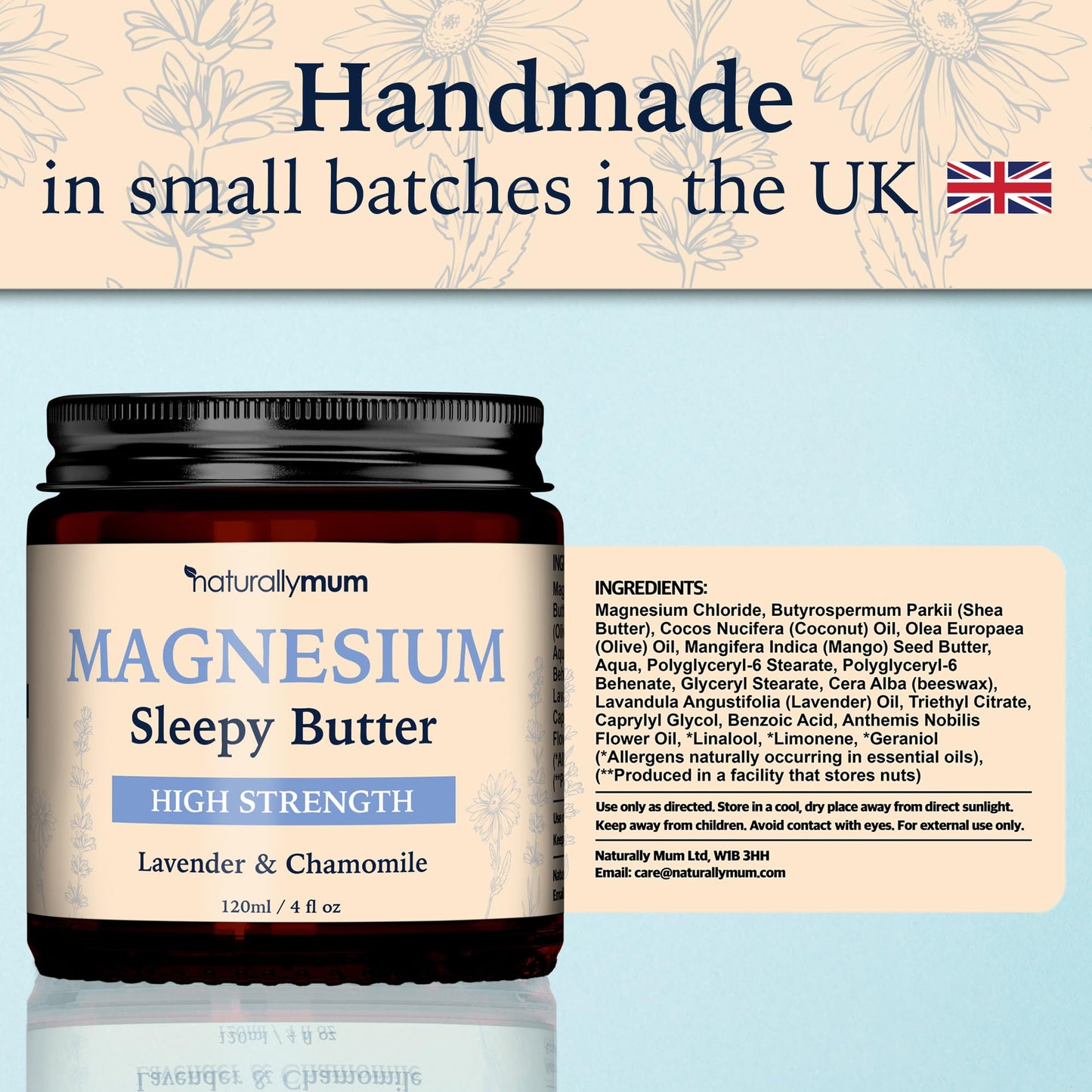 Magnesium Butter [NATURAL & VEGAN] - Topical Magnesium Chloride Cream Butter Support for Sleep, Bone, Heart & Muscle Health - Lavender & Chamomile – High Strength - Made in UK & Safe for Kids
