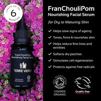 Terre Verdi Certified Organic Face Serum - FranChouliPom - Vegan Facial Serum - Anti Aging Face Serum & Face Oil with Argan Oil, Neroli, Frankincense, Patchouli, Pomegranate Oil - Cruelty Free - 30ml