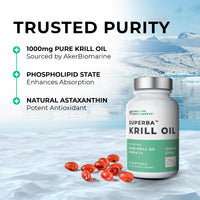 LOVE LIFE SUPPLEMENTS Krill Oil Omega 3 Capsules High Strength 1000mg | Sustainably Fished in Antarctic | 60 Red Softgels | Joint Care Supplements | with Powerful Antioxidant Astaxanthin and Phospholipids for Absorption