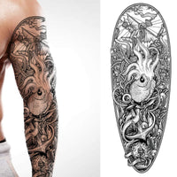 Tatodays temporary tattoo full arm caribbean pirate kraken sailor stick on body art transfer for women and men cosplay halloween adult temp tattoo for arms fancy dress