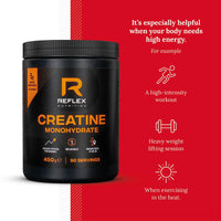 Reflex Nutrition Creatine Monohydrate Powder Unflavoured - Performance Enhancing 100% Creatine for Muscle Gains & Recovery - No Fillers or Additives - 450g (Vegan Creatine 5g per Serving, 90 Servings)