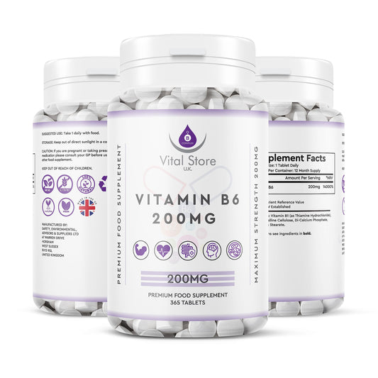 Generic Vitamin B6 200 mg High Strength 365 Tablets Vegan Tablets 1 Year Supply – Gluten Free Supplements for Red Blood Cell Formation, Dietary Supplement for Your Immune and Nervous System