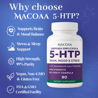 MACOAA 5-HTP Supplement, 4000mg High Strength, 99% Purity 5HTP Griffonia Seed Extract Complex with Magnesium Bisglycinate and L-Theanine, Sleep and Mood Support, 90 Capsules | 3 Month Supply