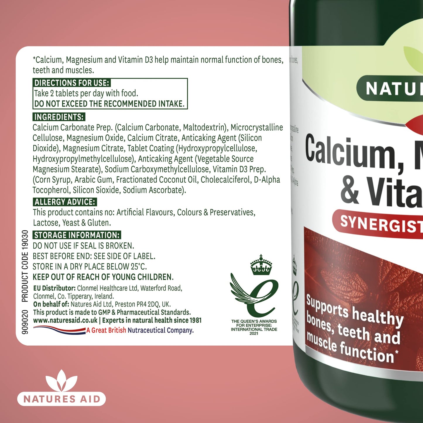 Natures Aid Calcium Magnesium and D3, Helps Maintain Normal Bones, Teeth and Muscle Function, Vegan, 90 Tablets