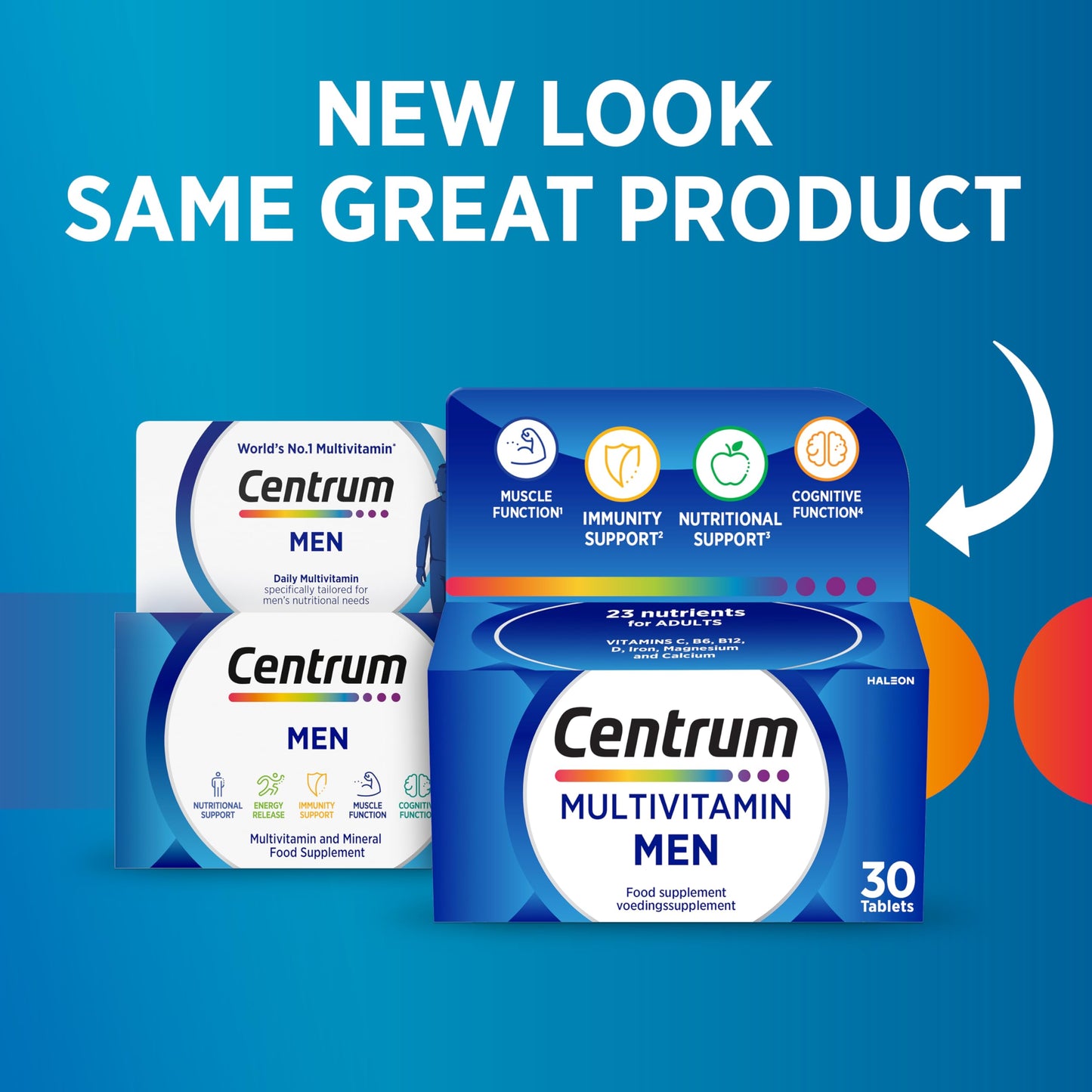 Centrum Men Tablets Multivitamin & Mineral Supplements, with 23 essential nutrients, including vitamin D, C, and Magnesium, 30 ct (Product may vary).