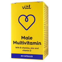 Vitl Male Multivitamin & Minerals Supplement - 30 Vegan Capsules - 20 Essential Nutrients Including B Vitamins, Zinc, Vitamin D & Plant Extracts - Support Overall Male Wellbeing - 1 Month Supply