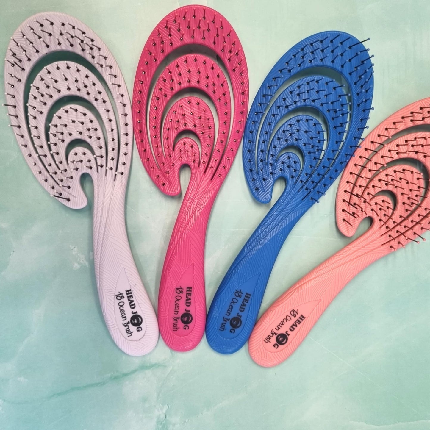 Head Jog 18 Ocean Hair Brush. Eco Friendly Vent Paddle Brushes With Flexible Soft Bristles, Detangling Wet Or Dry Hair. Gentle Brushing & Detangling Brush For Curly & Wavy Hair (Aqua)