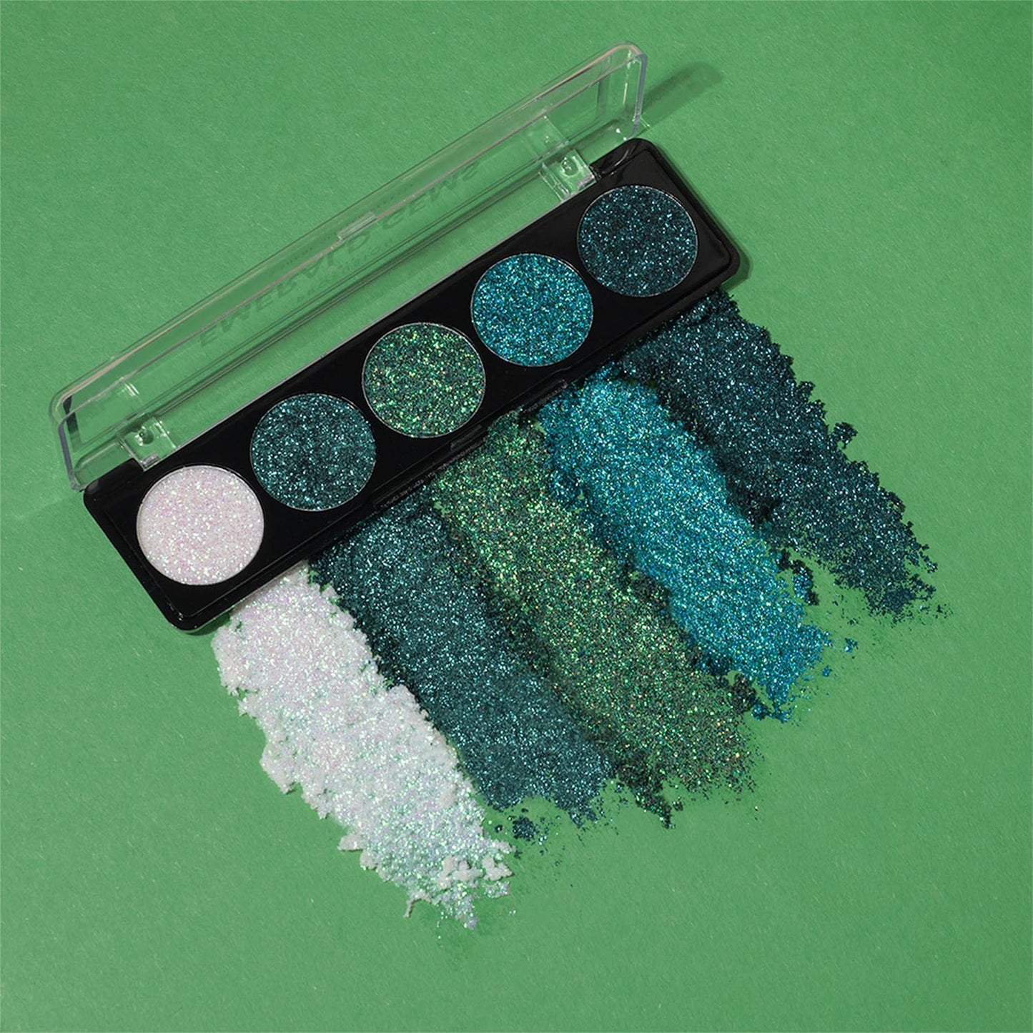Profusion Cosmetics 5 Shade Glitter Eyeshadow Palette - Vibrant Pressed Pigments with Built-In Primer and Dazzling Shine for Long-Wearing Sparkle Makeup Looks (Emerald Gems)