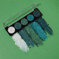 Profusion Cosmetics 5 Shade Glitter Eyeshadow Palette - Vibrant Pressed Pigments with Built-In Primer and Dazzling Shine for Long-Wearing Sparkle Makeup Looks (Emerald Gems)