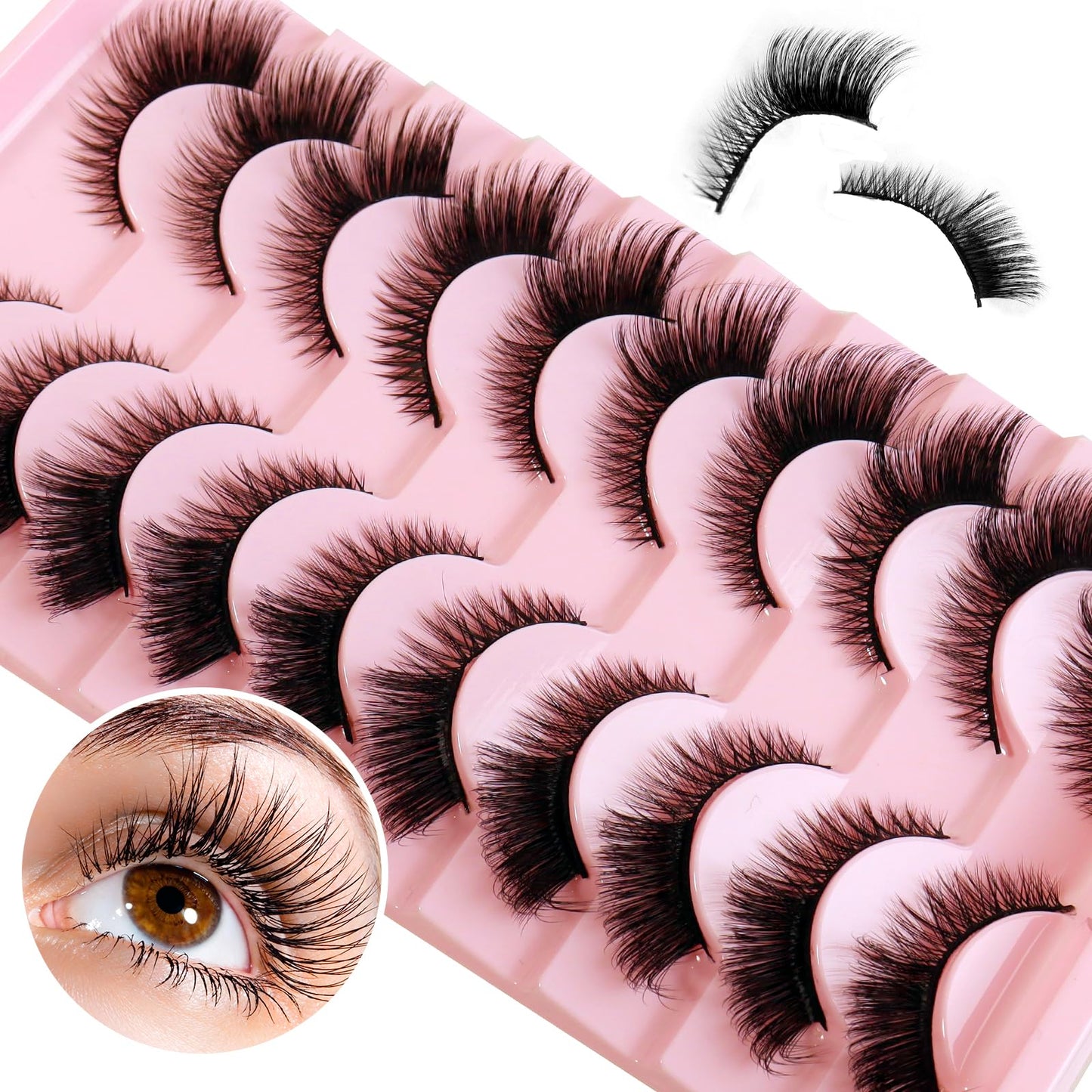 Klfoho Manga Lashes Natural Wet Look Wispy Spiky Lashes 10 Pairs Anime Eyelashes Wispy Natural Lashes Extension Strip Thai Fake Eye Lashes Handmade Thick Soft Fake Eyelashes (Fox＆Cat A01)