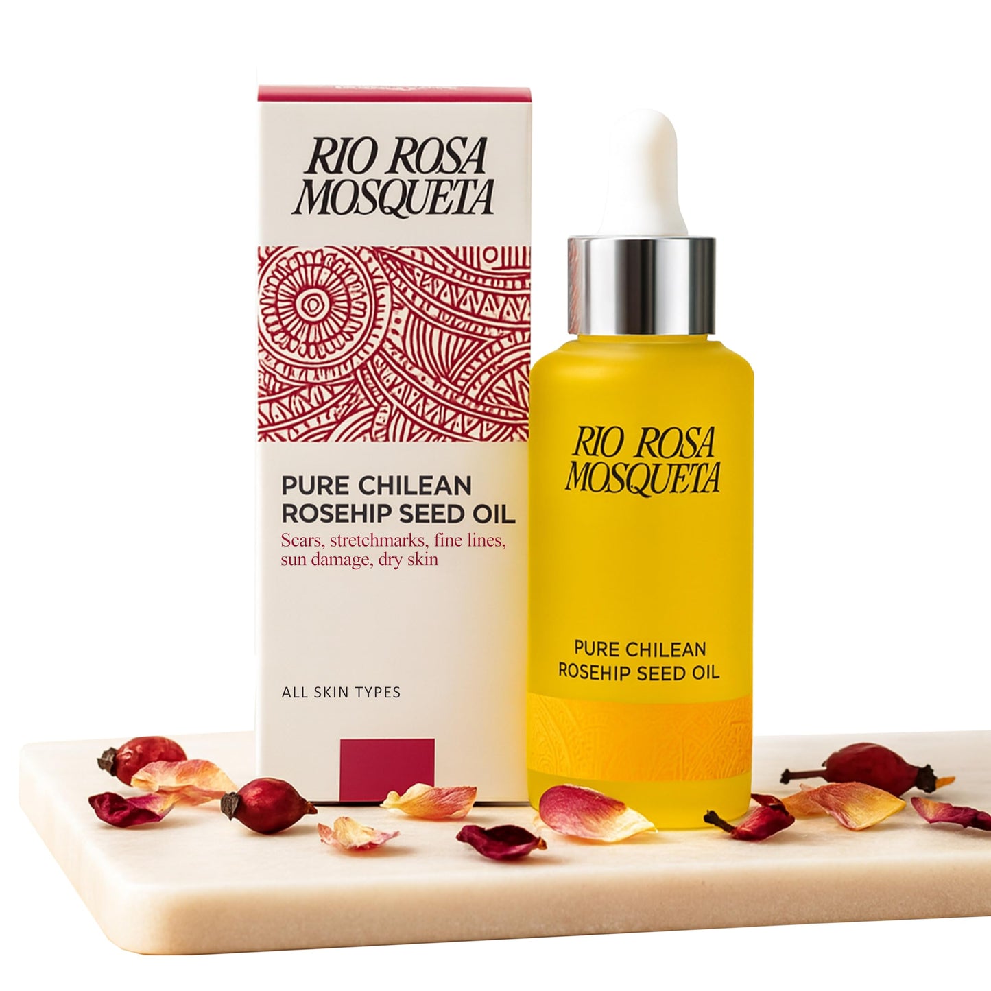 Rio Rosa Mosqueta Pure Rosehip Seed Oil 50ml for Scars & Stretchmarks, Pregnancy, Natural Cold-Pressed Antioxidant, Hydrating & Nourishing for Skin Tone & Texture, Vitamin E, Vegan