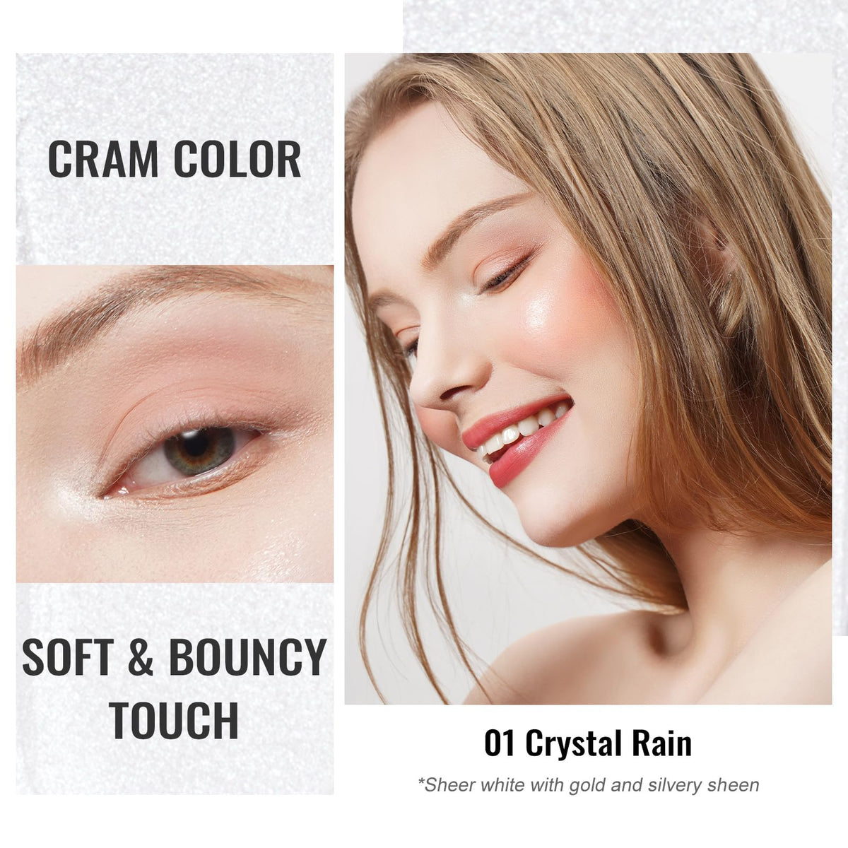 Oulac Glitter Eyeshadow for Highlighter Makeup - White Eyeshadow with Waterproof Formula | Up to 12 Hours Wear | Creates Eye-Catching Eye Make-up, Vegan, 12g, (01) Crystal Rain