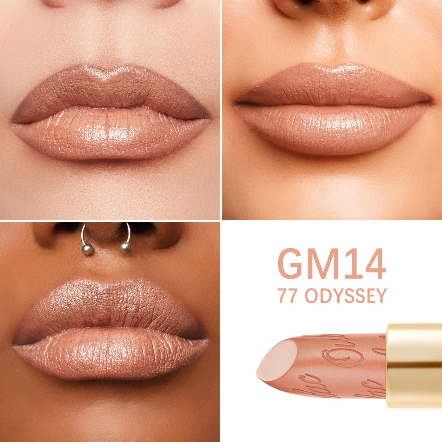 OULAC Glow Metallic Shine Lipstick, Nude High Impact Lipcolor, Lightweight Soft and Ultra Hydrating, Long Lasting, Vegan & Cruelty-Free, Full Coverage Lip Color 4.3 g/0.15 GM14 77 Odyssey