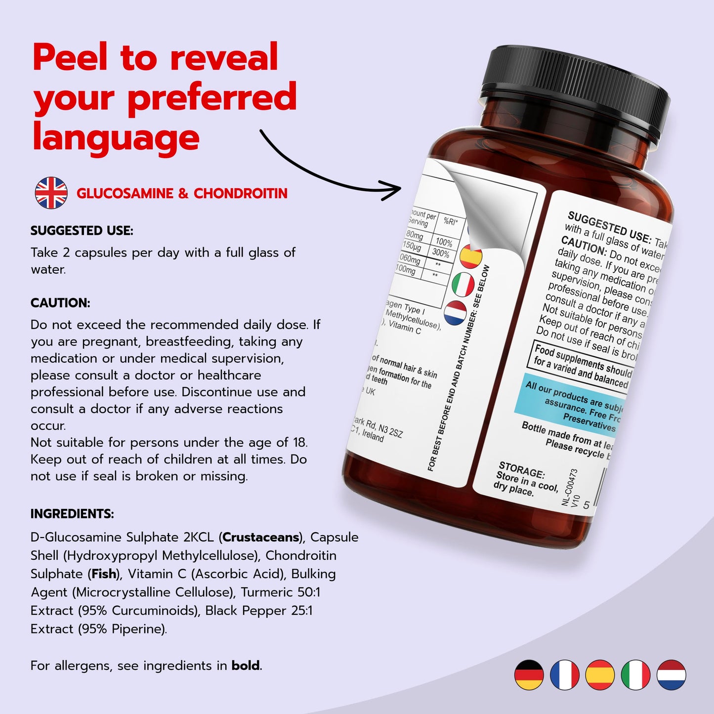 NEW LEAF PRODUCTS Glucosamine and Chondroitin High Strength - Enriched With Turmeric And Vitamin C - Glucosamine Sulphate Chondroitin Sulphate, Food Supplement - Contributes To The Normal Function of Bones 120 Capsules