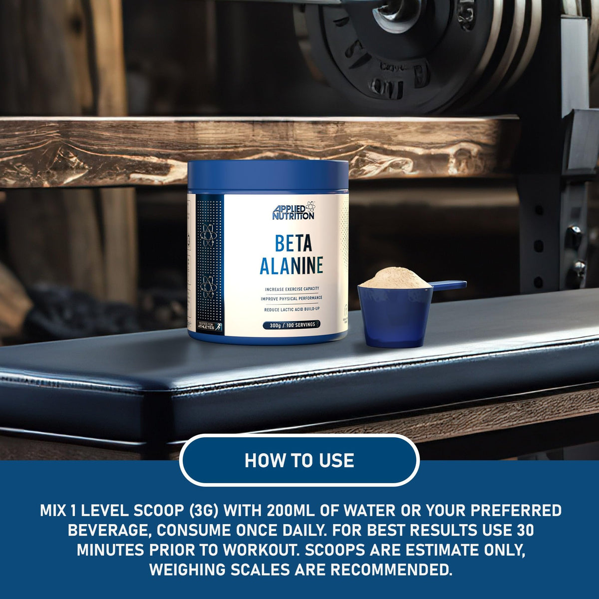 Applied Nutrition Beta-Alanine Amino Acid Pre Workout Powder 3000mg per Serving Enhances Training Duration & Physical Performance Gluten Free, Suitable for Vegans (300g - 100 Servings) (Unflavoured)