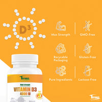 Futures Nutrition Vitamin D3 4000 IU - Vitamin D High Strength 4000iu - Vitamin D Tablets GMO & Gluten Free - 365 VIT D3 Tablets - Immune System Booster D3 Vitamins Supplements for Men and Women