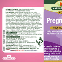 Natures Aid Pregnancy Multi-Vitamins and Minerals Tablets (23 Essential Vitamins and Minerals, 60 Tablets, Before, During and After Pregnancy, Vegan Society Approved, Made in the UK)