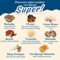 Applied Nutrition Mushroom Superblend - Lions Mane, Reishi, Chaga, Shiitake, Maitake, Tremella, Cordyceps Sinensis, King Trumpet | Vegan & Gluten Free (160g – 40 Servings)