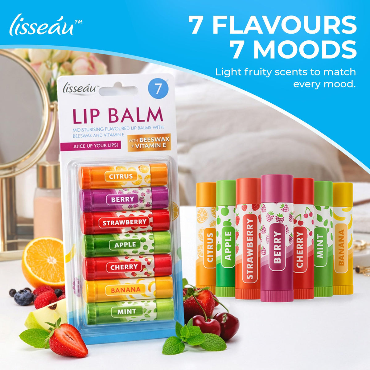 SOL 7pk Flavoured Lip Balm Set - Lip Balm Multipack with Vitamin E