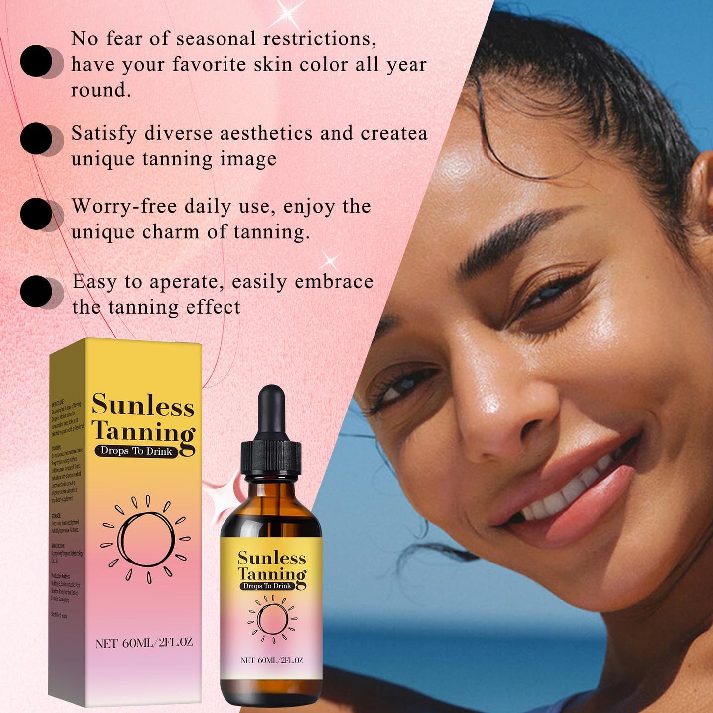COWANIEE Sunlesss Drinkable Tanning Drops, Tan Drops Drink Promote Natural Skin Tone