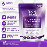 Collagen Peptides Powder Bioactive 1000 Dalton - SkinPep (225g) | 100% Pure Grass Fed Bovine | Halal Certified, UK Made | Double Hydrolysed + Vitamin C | Unflavoured Supplement for Women & Men