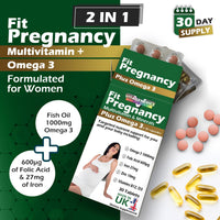 VitaGenerics VITAGENERICS FitPregnancy Multivitamin & Minerals Plus Omega 3, 30 Tablets Plus 30 Capsules, with Zinc, Iron & B Vitamins, Made in UK