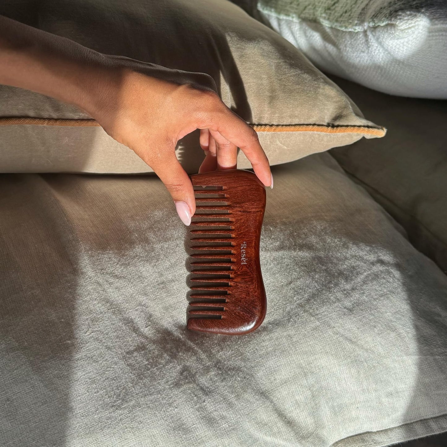 Resèt 100% Natural Handmade Sandalwood Comb | Soft Wide Tooth Wooden Comb | Eco-Friendly Anti-Static for Massage | Wooden Hair Detangler for Men and Women