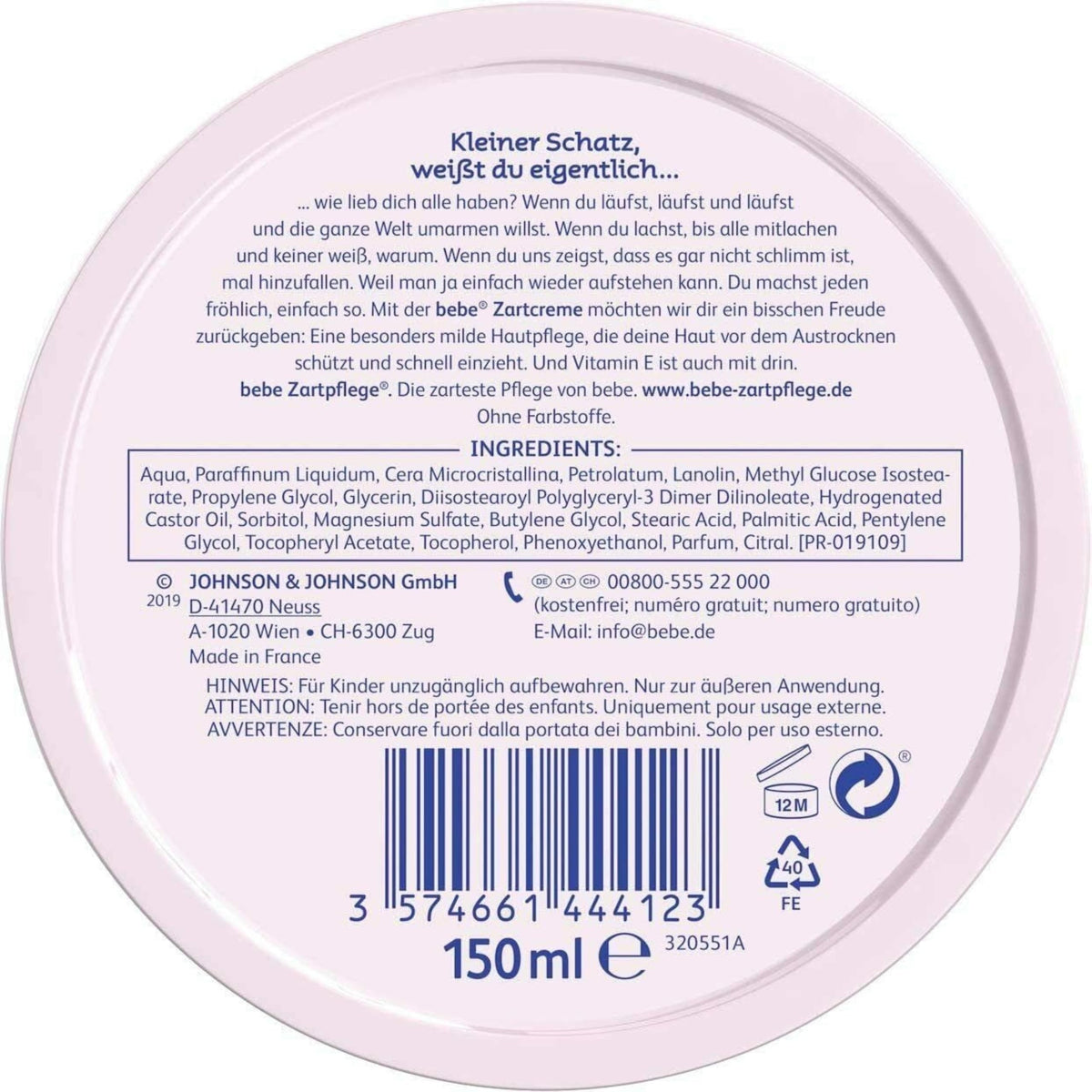 Bebe Baby Cream 150ml (Pack Of 2), Vitamin E Cream, Protects The Skin From Drying Out, Mild Care And Intensive Protection Of Youthful Skin, With Treseida Thank You Card