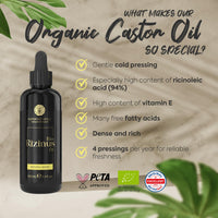 Kapua Naturals Organic Castor Oil • 100ml • 100% Pure Castor Oil • Natural & Cold Pressed • Castor Oil for Skin, Eyelashes, Eyebrows, Hair, Beard & Fingernails • Castor Oil organic cold pressed • Vegan