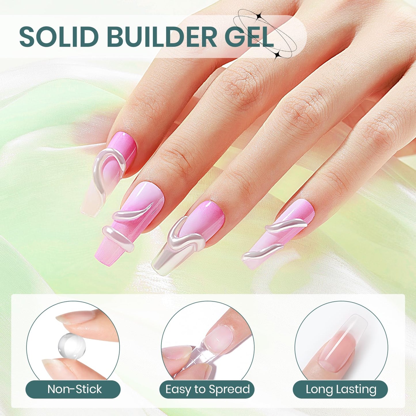 SUPWEE Solid Builder Gel fo Nails, Clear Aurora Green 3D Gel Nail Art 2 Colors Sculpting Gel for Nail Extension Gel Carving Nail Strengthen Hard Gel DIY Nail Art Salon At Home