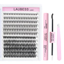 LAUBESS Lash Extension Kit 240 Pcs Cluster Lashes Kit Individual Lashes with Bond and Seal & Eyelash Tweezers Eyelash Extension Kit Lash Clusters (Set 20D/40D-0.07D-9-16Mix)