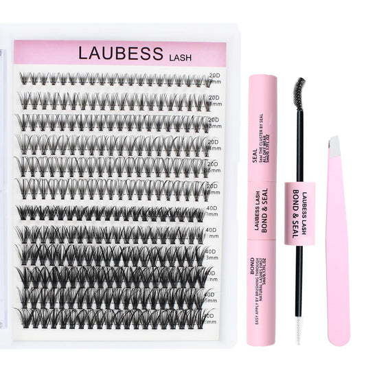 LAUBESS Lash Extension Kit 240 Pcs Cluster Lashes Kit Individual Lashes with Bond and Seal & Eyelash Tweezers Eyelash Extension Kit Lash Clusters (Set 20D/40D-0.07D-9-16Mix)